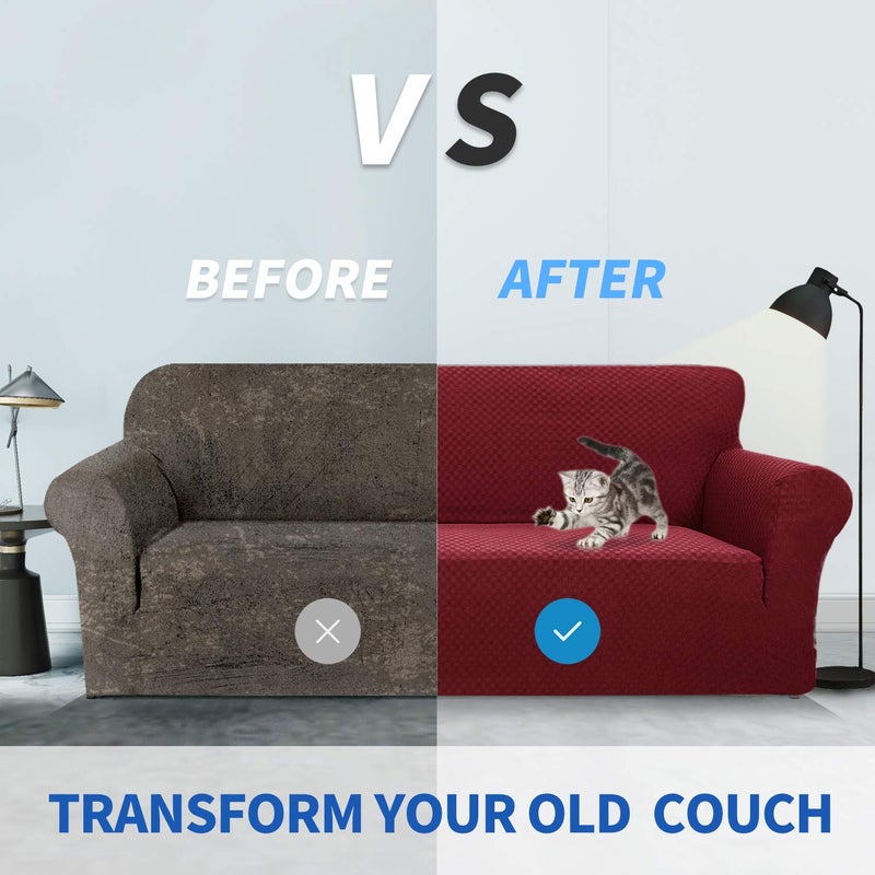 ZNSAYOTX 1 Piece Jacquard Couch Covers for 3 Cushion Couch Living Room High Stretch Sofa Cover Pets Dogs Friendly Anti Slip Thickened Slipcovers Furniture Protector (Sofa, Wine Red) - Image 4